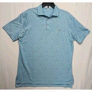 Peter Millar Men Southern Comfort Medium Blue Sailboats Preppy Logo Golf Polo
